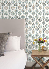 Marketplace Motif White & Neutral Wallpaper with Bohemian Ogee Pattern - York MN1854