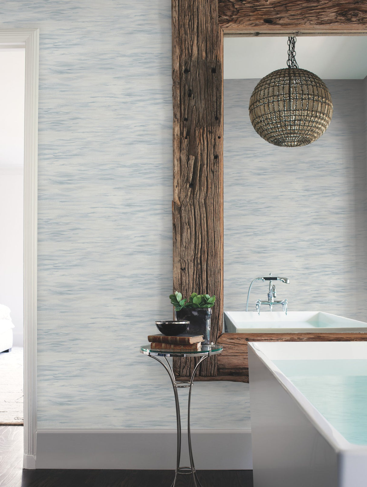 Ripples Grey Wallpaper with Textured Watercolor Wave Motif - York MN1860