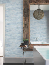 Ripples Blue Wallpaper with Textured Watercolor Wave Motif - York MN1862