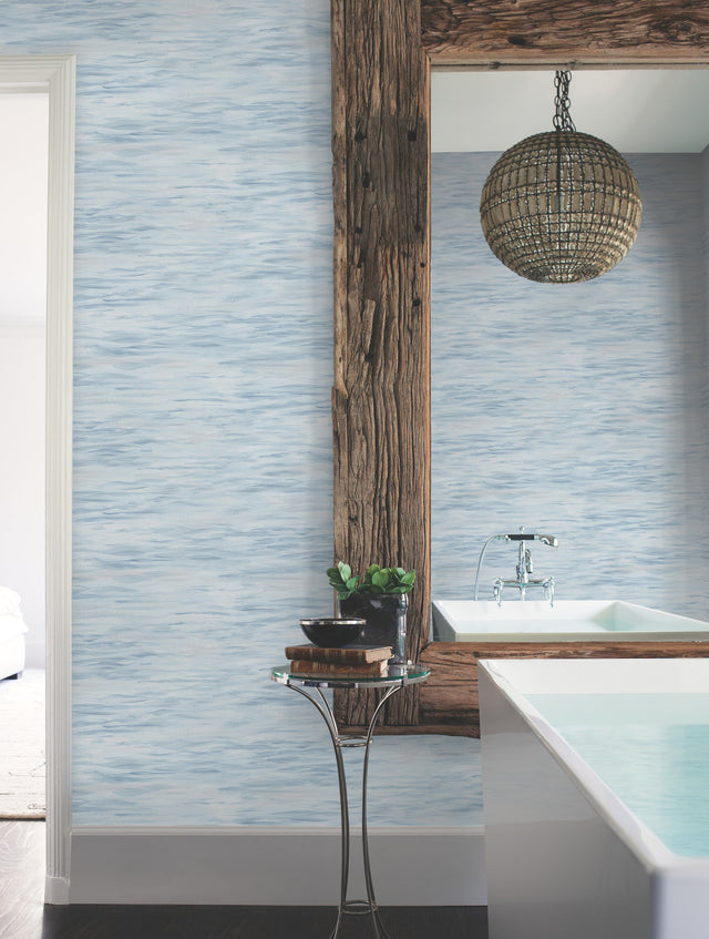 Ripples Blue Wallpaper with Textured Watercolor Wave Motif - York MN1862