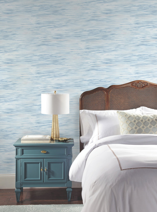 Ripples Blue Wallpaper with Textured Watercolor Wave Motif - York MN1862