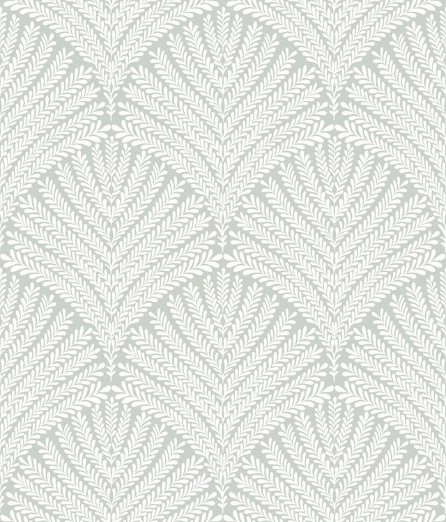Beachcomber Green & White Wallpaper with Coastal Shell Fan Motif - York MN1871