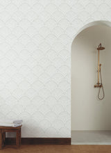 Beachcomber Green & White Wallpaper with Coastal Shell Fan Motif - York MN1871