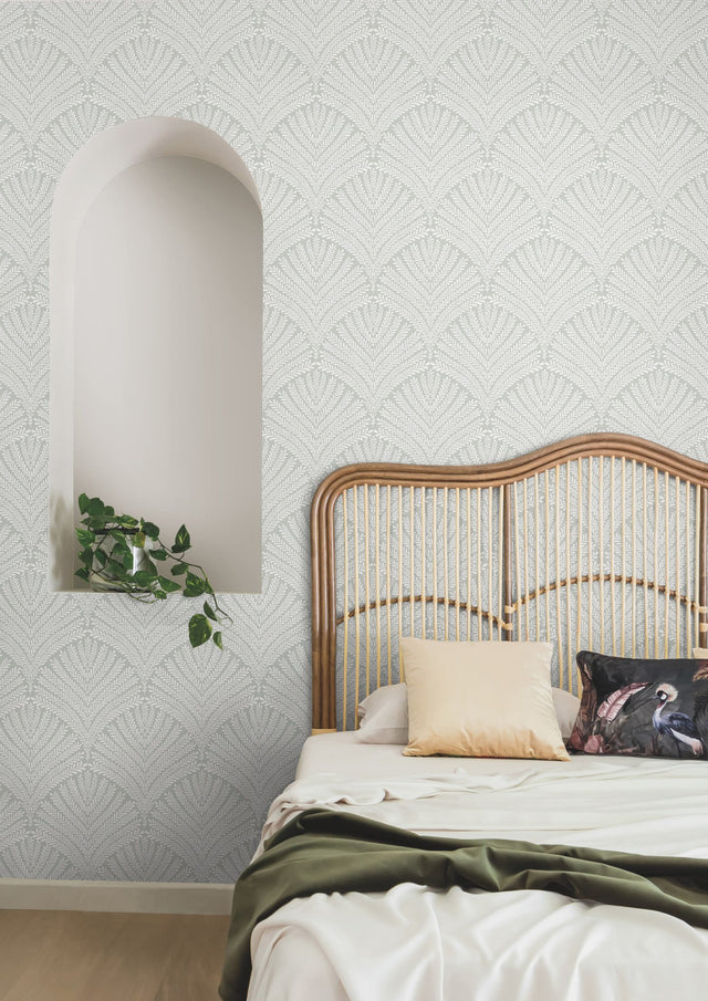 Beachcomber Green & White Wallpaper with Coastal Shell Fan Motif - York MN1871