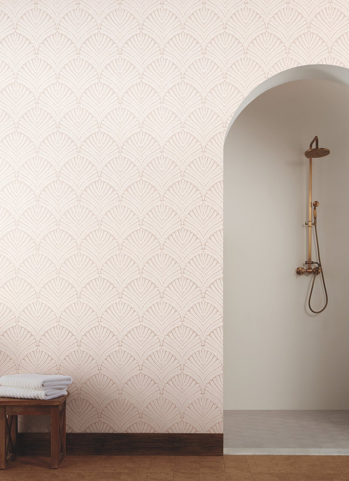Beachcomber Light Pink & Cream Wallpaper with Botanical Shell Motif - York MN1872