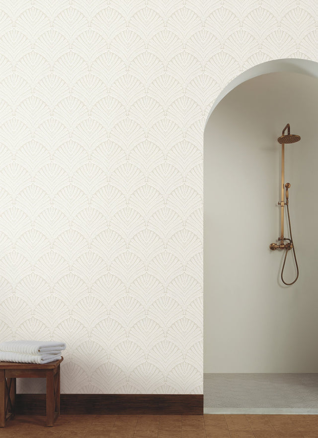 Beachcomber Off White Wallpaper with Botanical Fan Motif - York MN1873