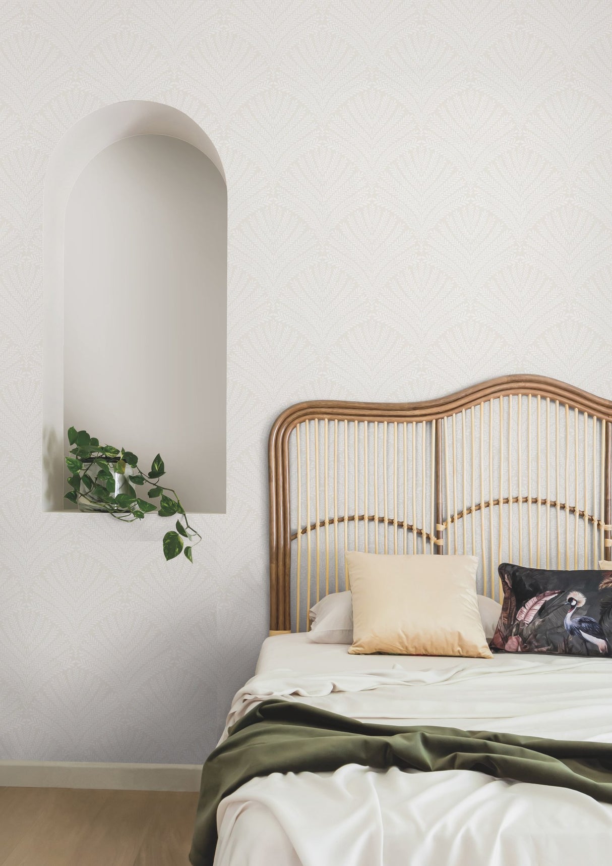 Beachcomber Off White Wallpaper with Botanical Fan Motif - York MN1873