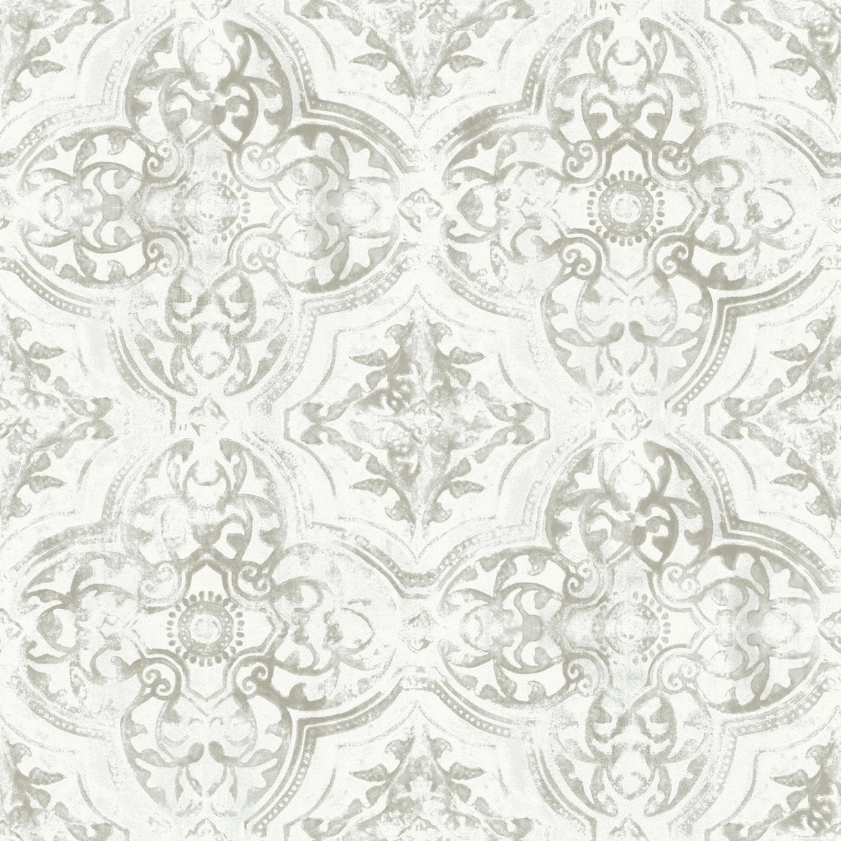 Quartet White & Neutral Wallpaper with Bohemian Medallion Tile Pattern - York MN1893