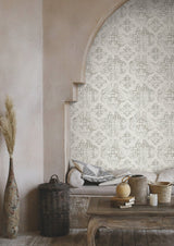 Quartet White & Neutral Wallpaper with Bohemian Medallion Tile Pattern - York MN1893
