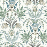 Seaside Jacobean Green & Blue Wallpaper with Mediterranean Floral Jacobean Motif - York MN1910