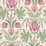Seaside Jacobean Green & Red Wallpaper with Mediterranean Floral Motif - York MN1914