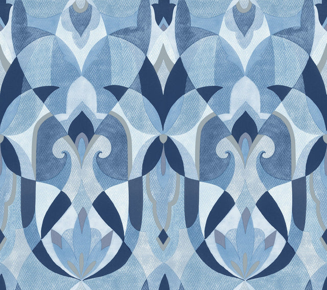 Malta Blue & Silver Geometric Sure Strip Prepasted Wallpaper - York MN1920