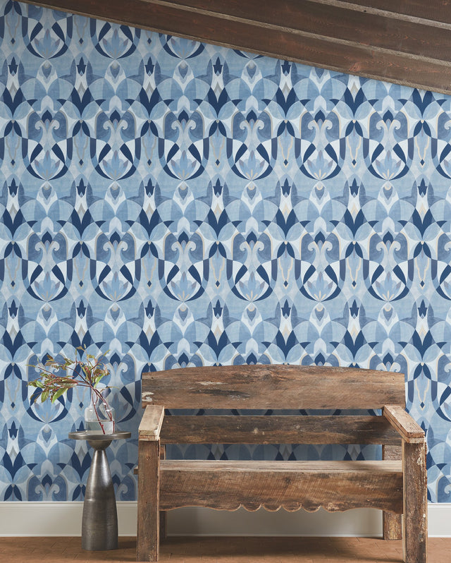 Malta Blue & Silver Geometric Sure Strip Prepasted Wallpaper - York MN1920