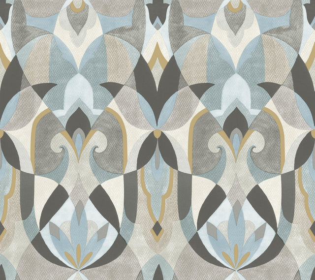 Malta Neutral & Blue Geometric Sure Strip Wallpaper - York MN1921