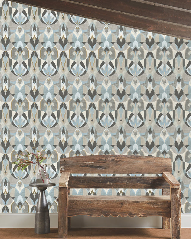 Malta Neutral & Blue Geometric Sure Strip Wallpaper - York MN1921