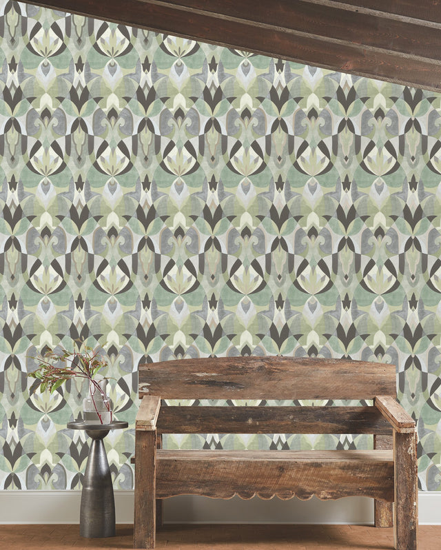 Malta Green Wallpaper with Geometric Mediterranean Motif - York MN1922
