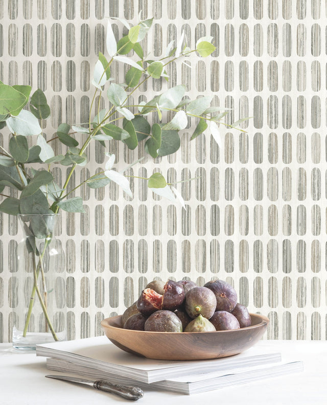 Petite Pergola Grey & Taupe Geometric Wallpaper with Textural Oval Motif - York MN1941