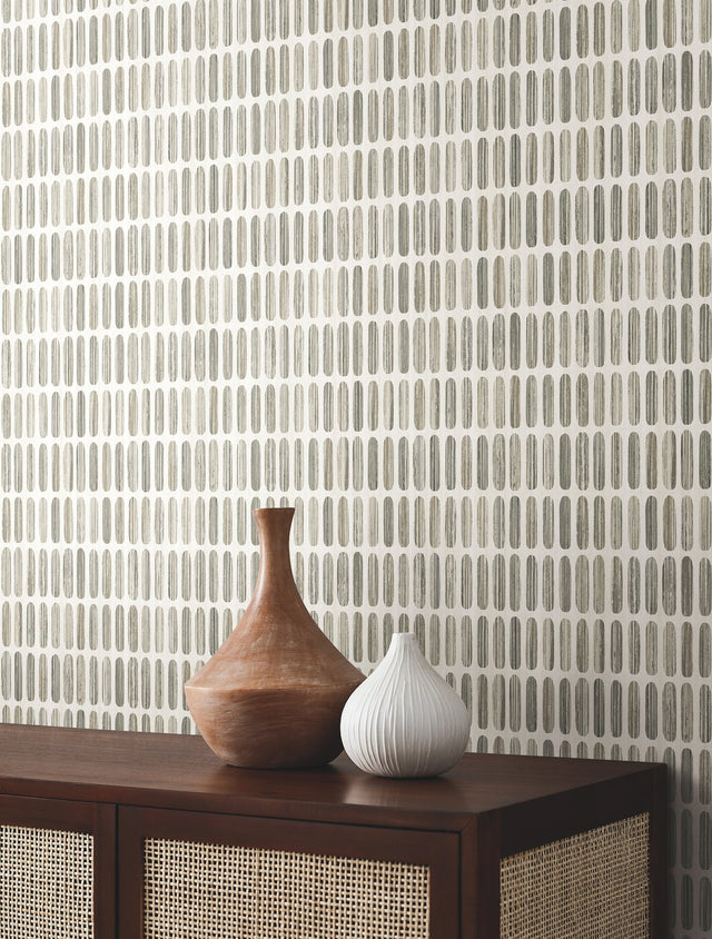 Petite Pergola Grey & Taupe Geometric Wallpaper with Textural Oval Motif - York MN1941