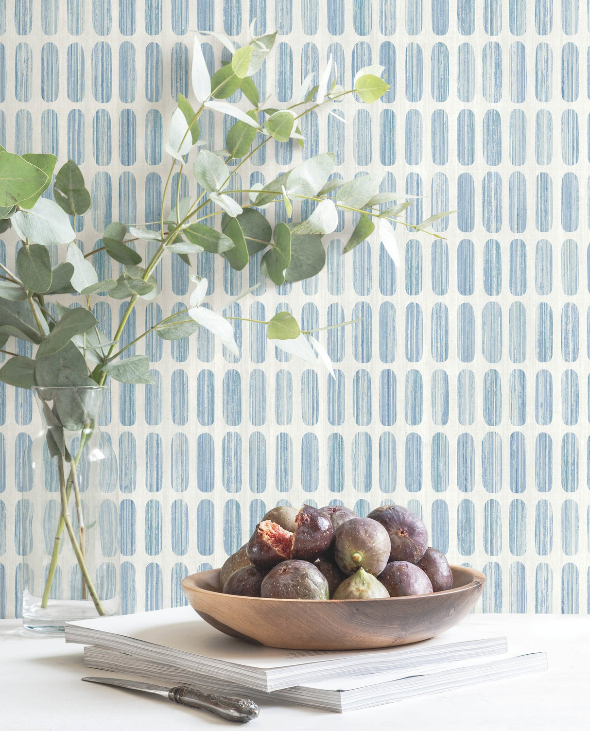 Petite Pergola Blue Wallpaper with Geometric Oval Motif - York MN1942