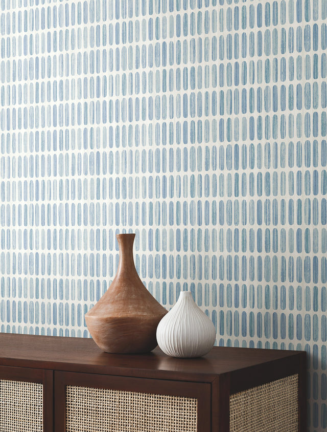 Petite Pergola Blue Wallpaper with Geometric Oval Motif - York MN1942
