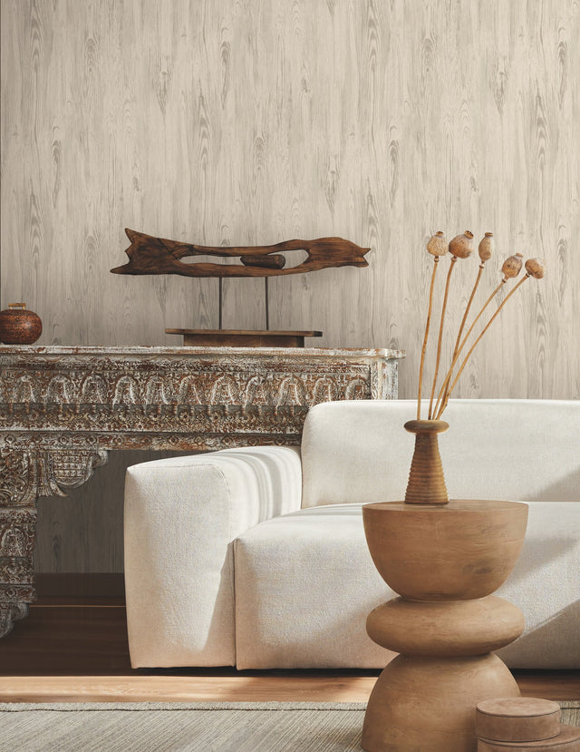 Rusticano Taupe Woodgrain Prepasted Wallpaper - York MN1951