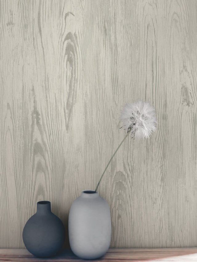 Rusticano Taupe Woodgrain Prepasted Wallpaper - York MN1951