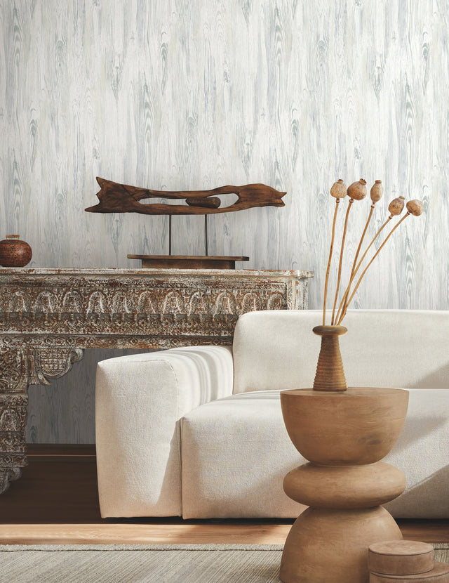 Rusticano White & Blue Woodgrain Prepasted Wallpaper - York MN1952