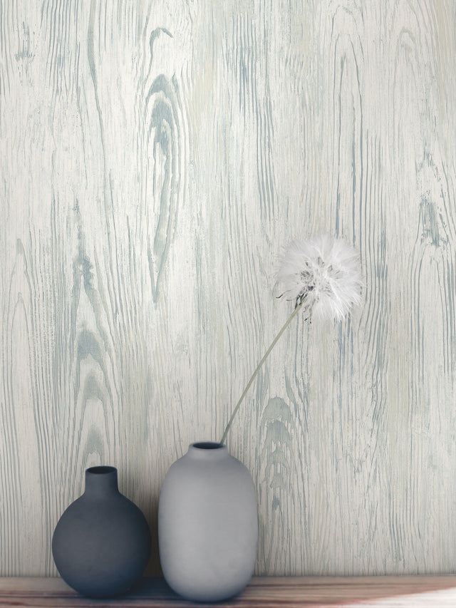 Rusticano White & Blue Woodgrain Prepasted Wallpaper - York MN1952