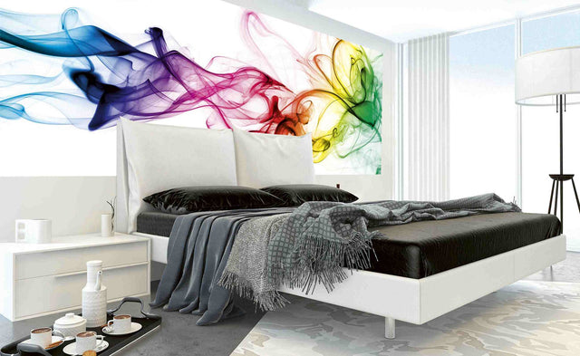 Warm Smoke Multicolor Wall Mural with Abstract Rainbow Ink Graphic - Brewster MP-2-0289
