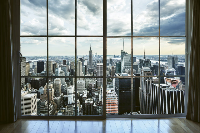 Manhattan Window View Blue Scenic Cityscape Non Woven Wall Mural - Dimex MS-5-0009