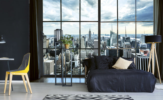 Manhattan Window View Blue Scenic Cityscape Non Woven Wall Mural - Dimex MS-5-0009