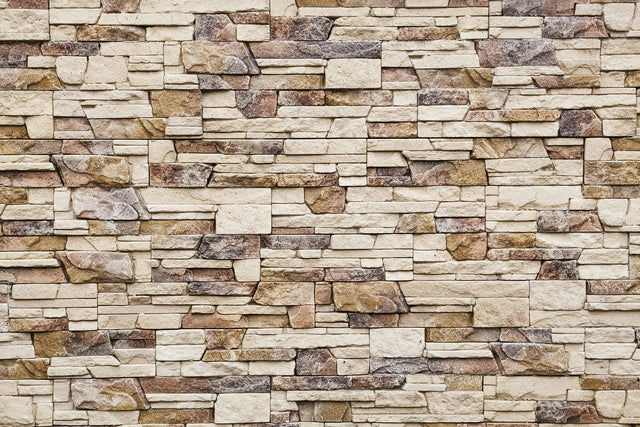 Stone Wall Neutral Wall Mural with Farmhouse Faux Stone Pattern - Dimex MS-5-0172