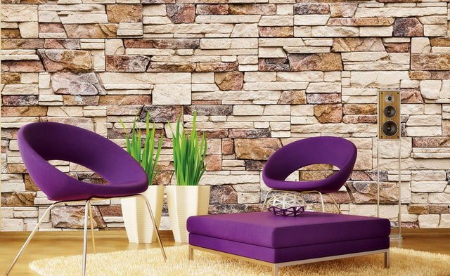 Stone Wall Neutral Wall Mural with Farmhouse Faux Stone Pattern - Dimex MS-5-0172