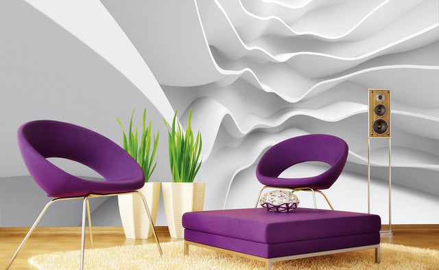 Futuristic Wave White Abstract Non-Woven Wall Mural - Dimex MS-5-0295
