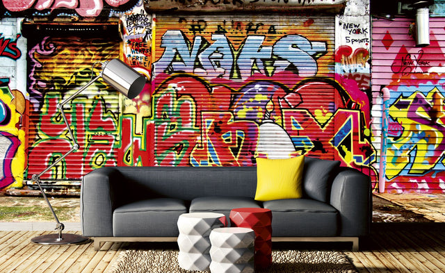 Graffiti Street Multicolor Wall Mural with Urban Graffiti Graphics  Dimex MS-5-0321