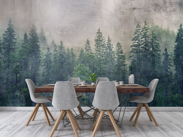 Forest Abstract Green Wall Mural with Scenic Trees Feature Wall - Dimex MS-5-0353