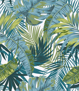 Bangalow Tropical Palm Green Peel & Stick Wallpaper with Botanical Leaf Motif, Bohemian Style - MS6135