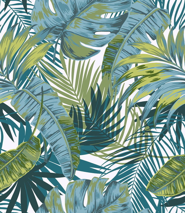 Bangalow Tropical Palm Green Peel & Stick Wallpaper with Botanical Leaf Motif, Bohemian Style - MS6135
