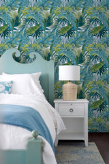 Bangalow Tropical Palm Green Peel & Stick Wallpaper with Botanical Leaf Motif, Bohemian Style - MS6135