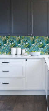 Bangalow Tropical Palm Green Peel & Stick Wallpaper with Botanical Leaf Motif, Bohemian Style - MS6135