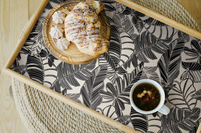 Pindo Wood Cut Palm Black Peel & Stick Wallpaper with Botanical Leaf Pattern, Bohemian Style - MS6136
