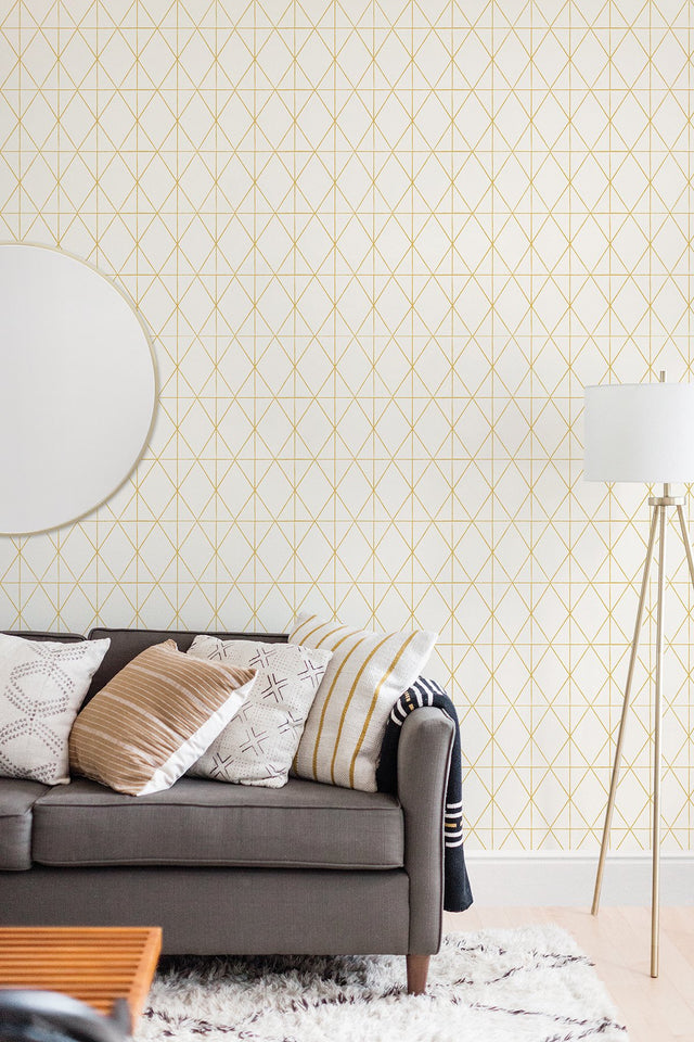 Lennon Gold Geo Peel & Stick Wallpaper with Metallic Geometric Diamond Grid - My Style MS6138