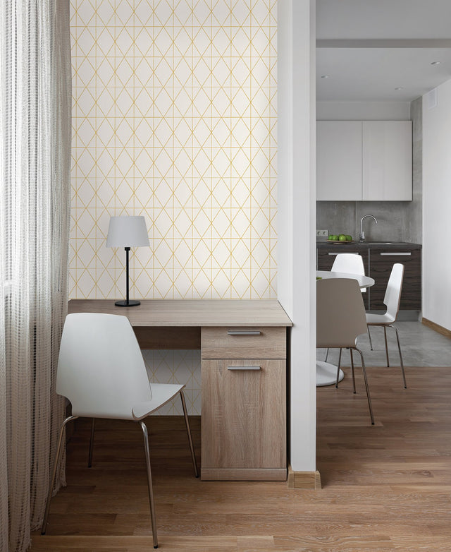 Lennon Gold Geo Peel & Stick Wallpaper with Metallic Geometric Diamond Grid - My Style MS6138