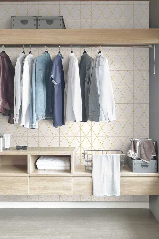 Lennon Gold Geo Peel & Stick Wallpaper with Metallic Geometric Diamond Grid - My Style MS6138