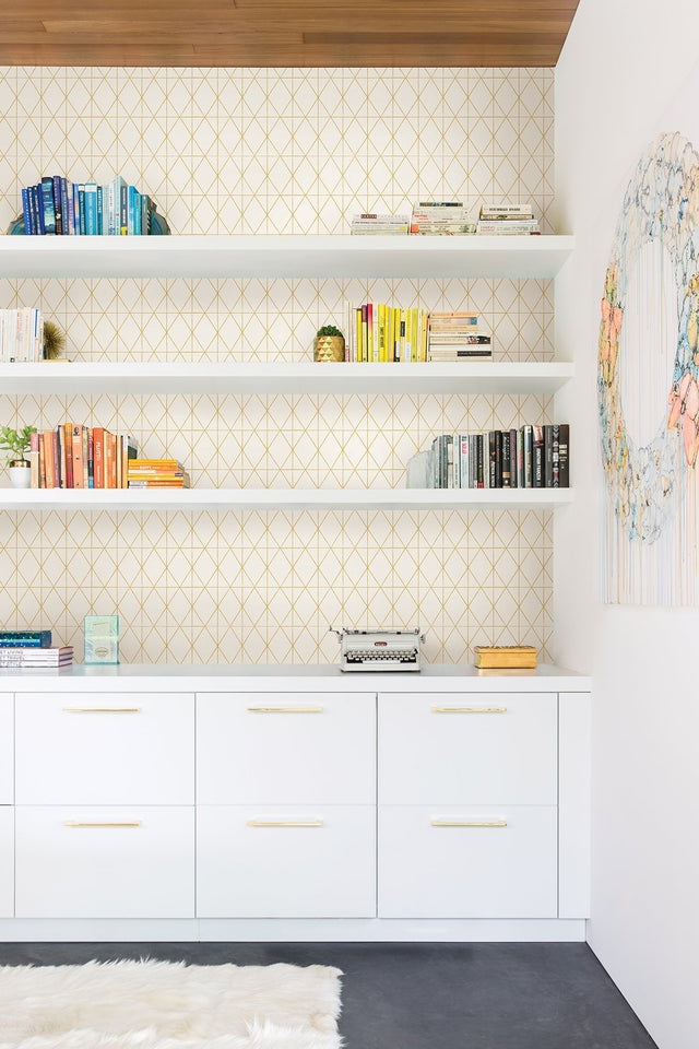 Lennon Gold Geo Peel & Stick Wallpaper with Metallic Geometric Diamond Grid - My Style MS6138