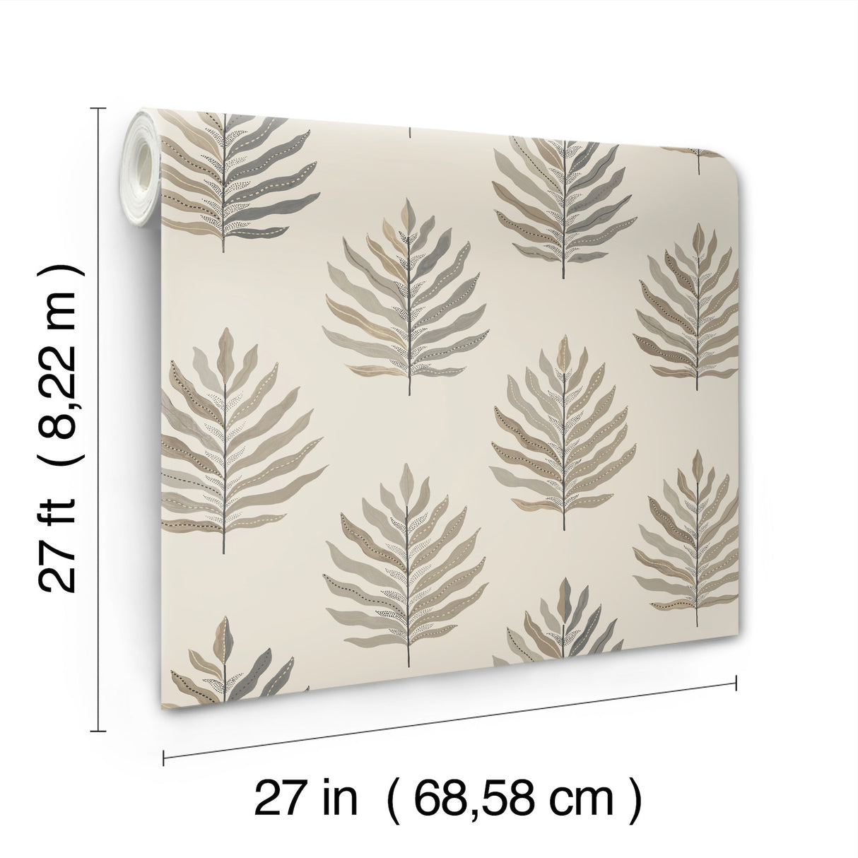 Miramar Sand by York Wallcoverings Coastal Botanical Palm Leaf Wallpaper Taupe Grey on Cream Non Woven Montecito Collection - MT5604
