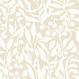 Olive Mill Beach Wallpaper by York Wallcoverings featuring white botanical leaf and olive branch silhouettes on a sandy beige background - MT5613