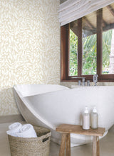 Olive Mill Beach Beige and White Botanical Leaf Silhouette Coastal Wallpaper by York Wallcoverings Montecito Collection - MT5613