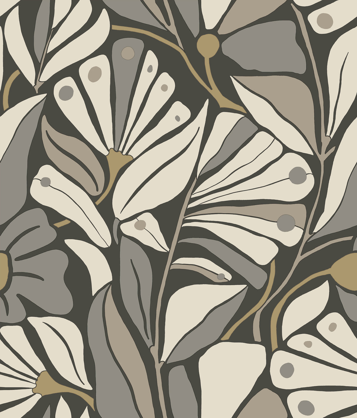 Cabana Club Onyx botanical wallpaper with metallic accents by York Wallcoverings