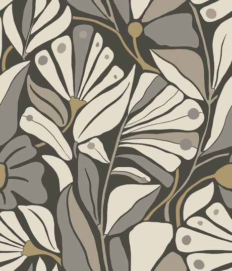 Cabana Club Onyx botanical wallpaper with metallic accents by York Wallcoverings